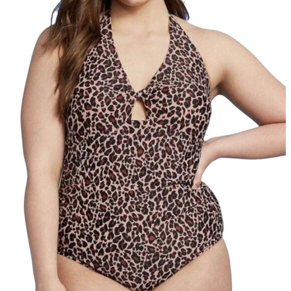 Leopard Print Halter One-Piece Swimsuit Size 18W By Kona Sol - Picture 2 of 5